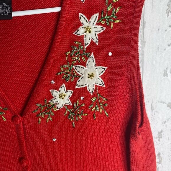 Christmas Sweater Vest Designers Originals Studio Joy Red Womens XL Button Up - Picture 3 of 6